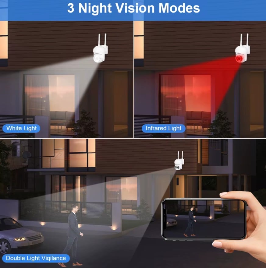 3MP TUYA WiFi PTZ Beveiligingscamera – AI Motion Tracking, Full-Color Nachtzicht & 2-Way Audio – Outdoor IP65 - Afbeelding 3