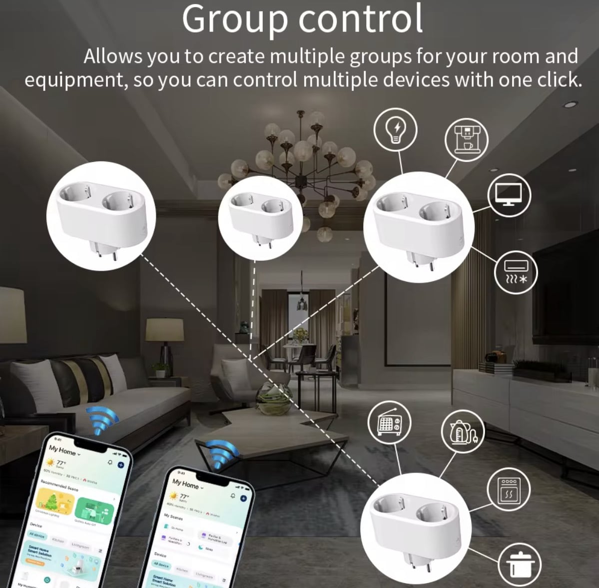 Navid Slimme Dubbele Wandcontactdoos 16A WiFi met Energiemeter – Smart Stopcontact EU – Werkt met Google Home & Alexa - Afbeelding 3