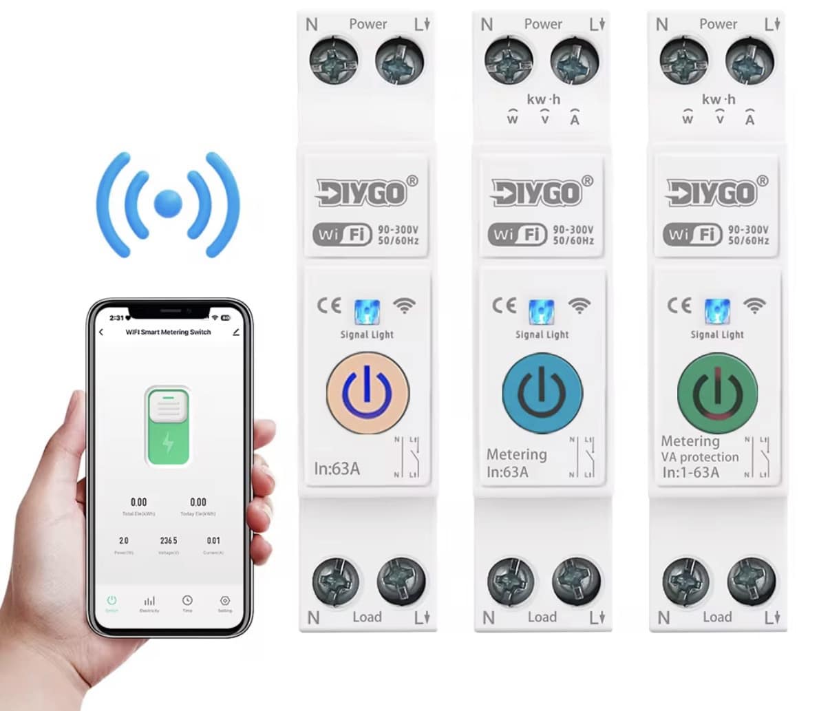 16A - 63A 1P+N WiFi Smart Switch MCB met Energiemeter – kWh Monitoring – Slimme Installatieautomaat met Overbelasting Beveiliging – Tuya