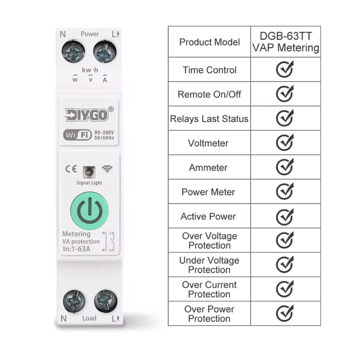 16A - 63A 1P+N WiFi Smart Switch MCB met Energiemeter – kWh Monitoring – Slimme Installatieautomaat met Overbelasting Beveiliging – Tuya - Afbeelding 4