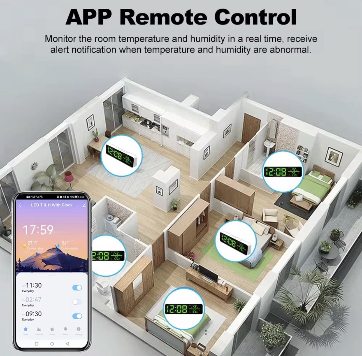 WiFi Slimme Thermometer & Hygrometer met Groot LED Display – Temperatuur- en Vochtigheidssensor – Tuya Smart – Werkt met Alexa & Google - Afbeelding 3