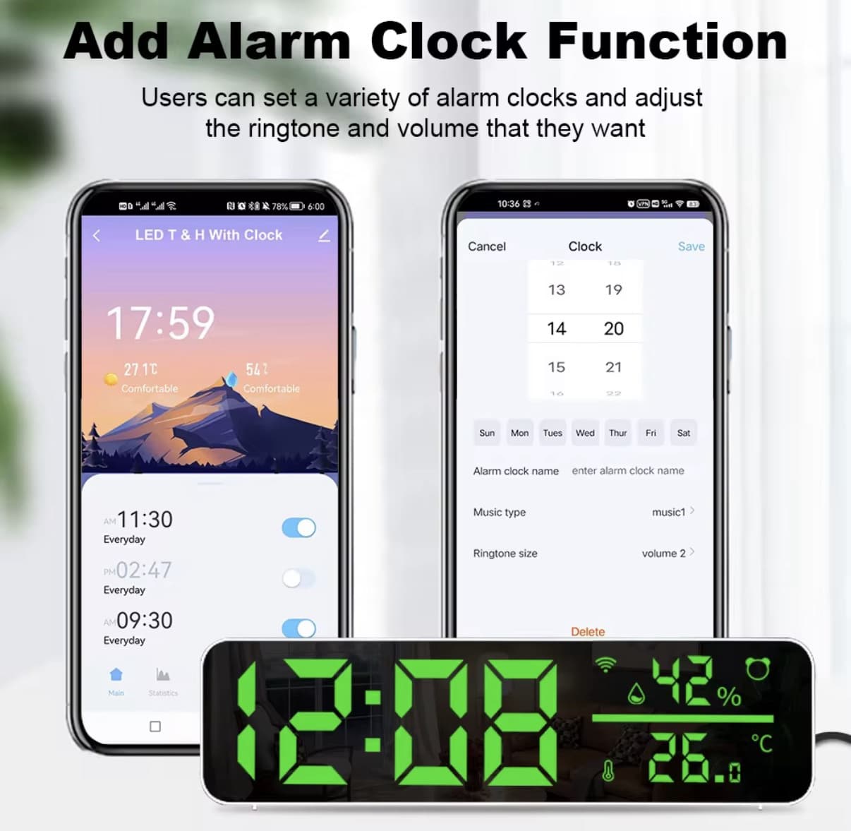 WiFi Slimme Thermometer & Hygrometer met Groot LED Display – Temperatuur- en Vochtigheidssensor – Tuya Smart – Werkt met Alexa & Google - Afbeelding 4