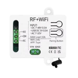 WiFi + RF 433MHz Slimme Relais Schakelaar 1-Kanaal 10A – AC/DC 7-48V – Tuya Smart – Werkt met Alexa & Google Home